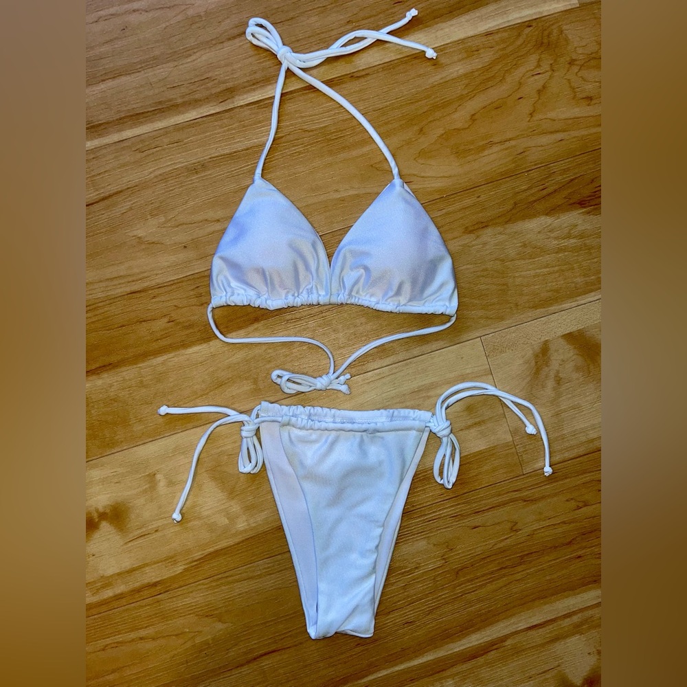 NEW White Shimmer Brazilian Bikini